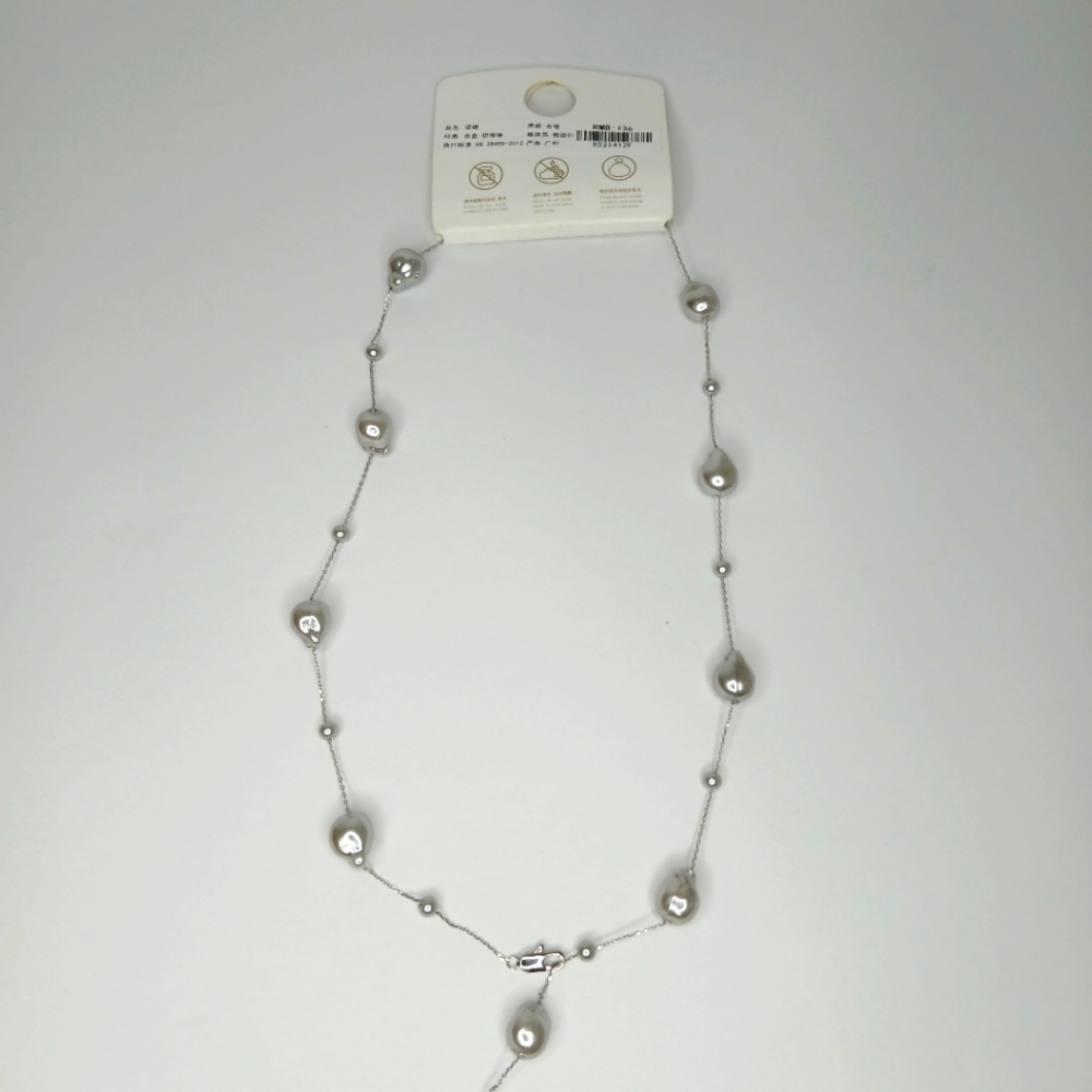 Pearl Necklace Silver Coating Mini Faux Pearls Stainless Steel - Picture 4 of 7